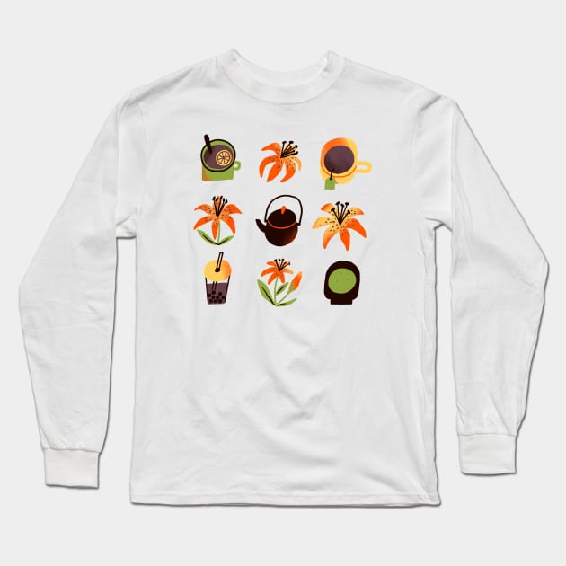 Tea and Tiger Lily Long Sleeve T-Shirt by SashaKolesnik